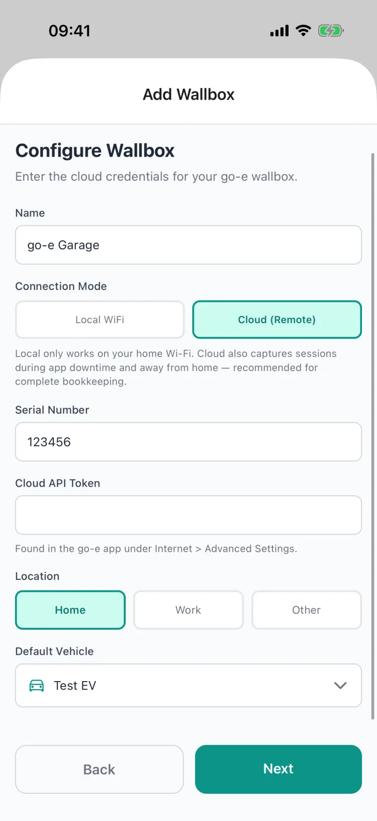 Setting up go-e in cloud mode: serial number and Cloud API Token