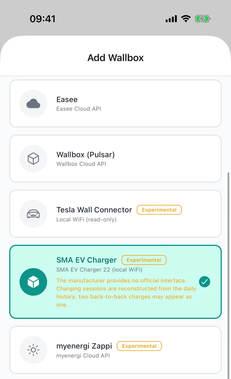Select the SMA EV Charger wallbox type
