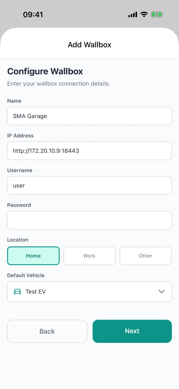 Enter the SMA wallbox connection details