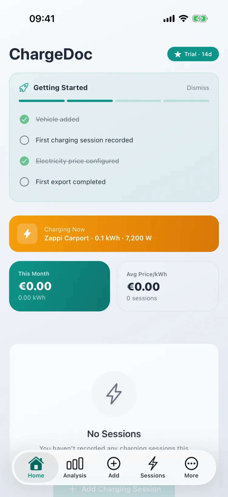 Live banner on the dashboard during a charging session