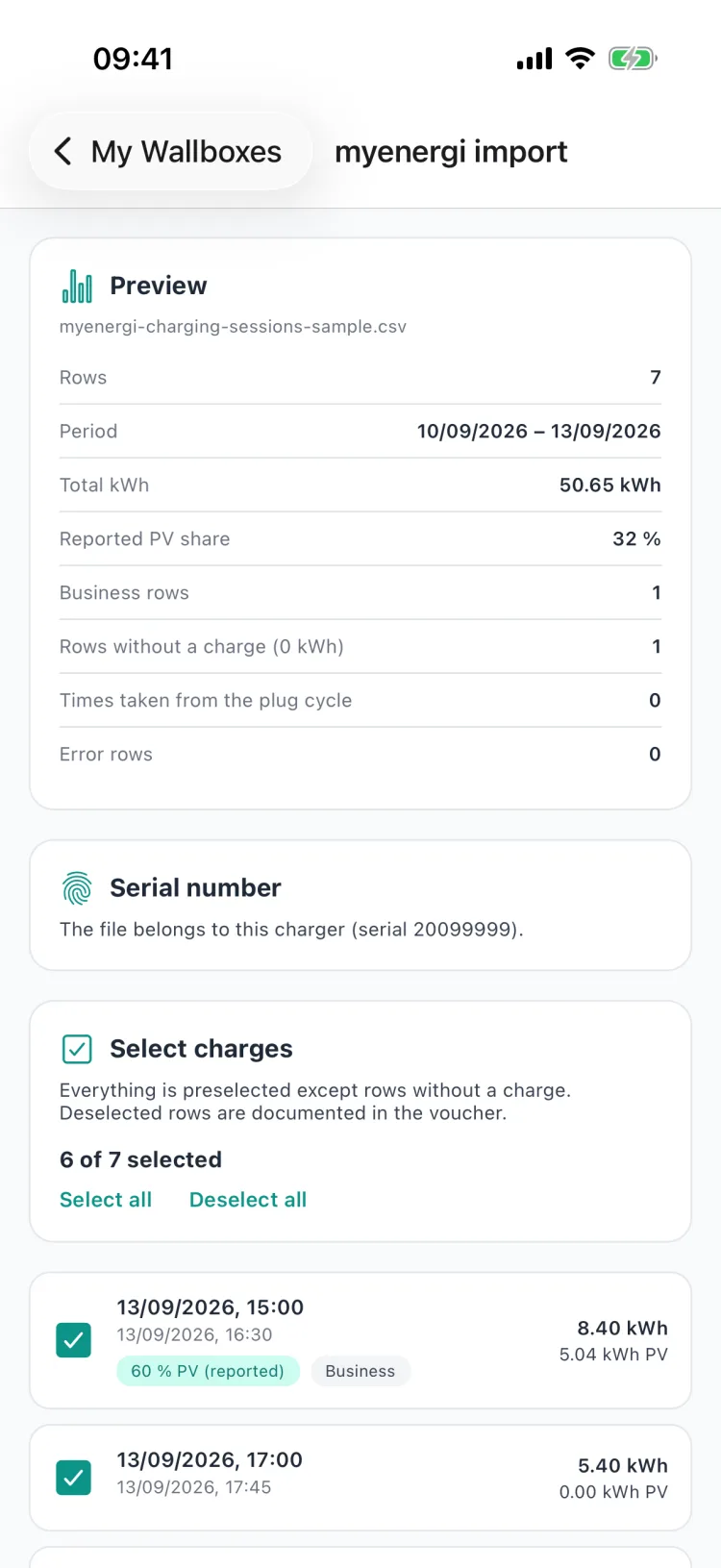 Preview of the myenergi import with the reported solar share